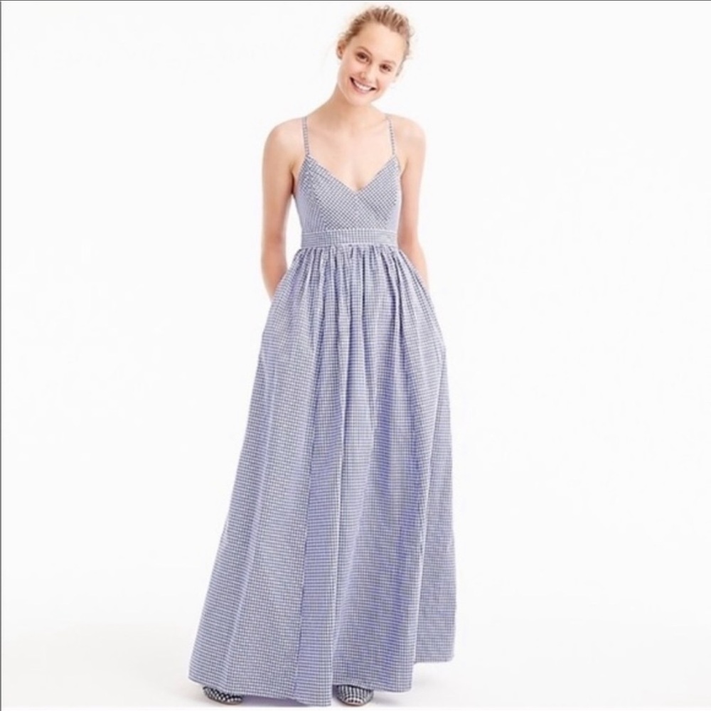 J. Crew Blue Gingham Maxi Dress